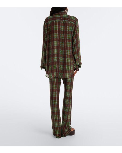 Dries Van Noten Gray Plaid Wide-Leg Pants