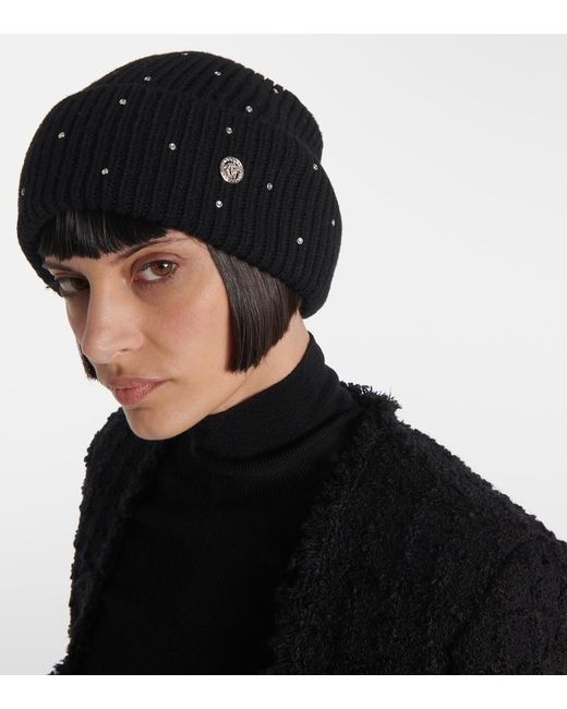 Versace Black Embellished Wool Beanie