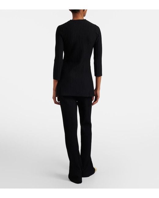 Max Mara Black Bello Ribbed-Knit Flared Pants