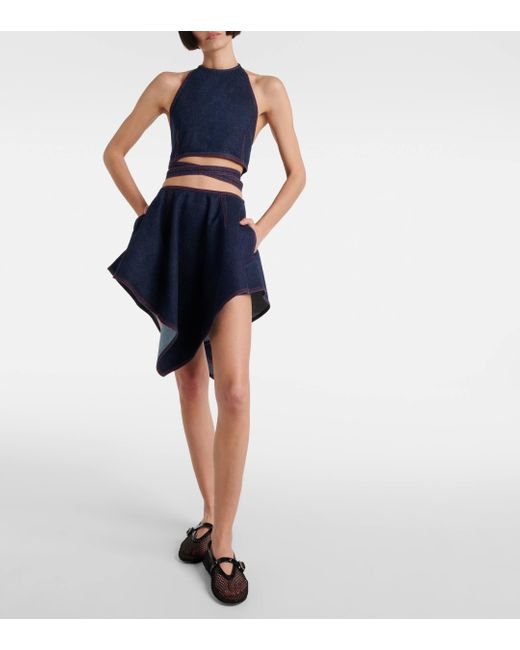 Alaïa Blue Triangle Asymmetric Denim Miniskirt