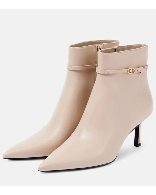 Tory Burch Natural Double T Buckle 65 Leather Ankle Boots