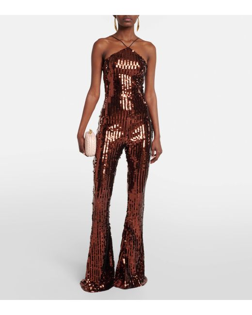 ‎Taller Marmo Brown Jagger Sequined Flared Jumpsuit