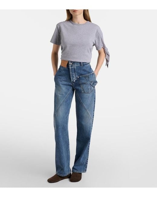 J.W. Anderson Blue Bestickte High-Rise Straight Jeans