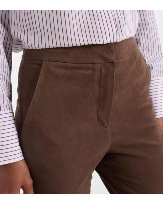 Veronica Beard Brown Gracie High-Rise Suede Flared Pants