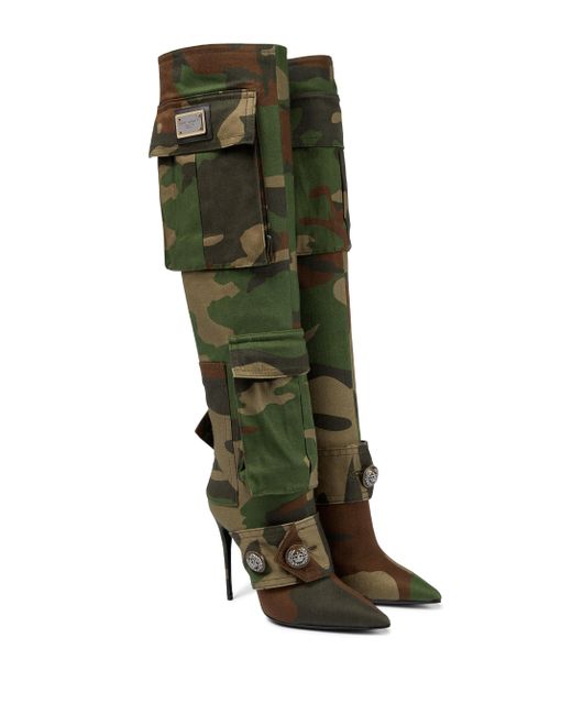 Dolce & Gabbana Green Cardinale Camouflage Knee-high Boots