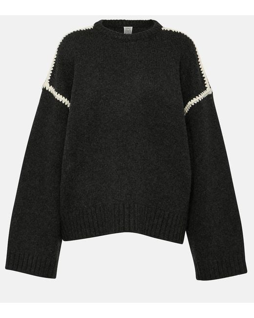 Totême  Black Embroidered Wool Jumper