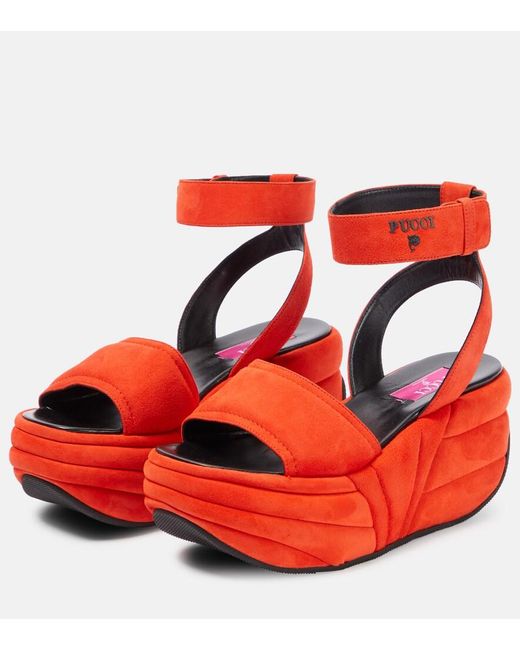 Emilio Pucci Red Ami Suede Wedge Platform Sandals
