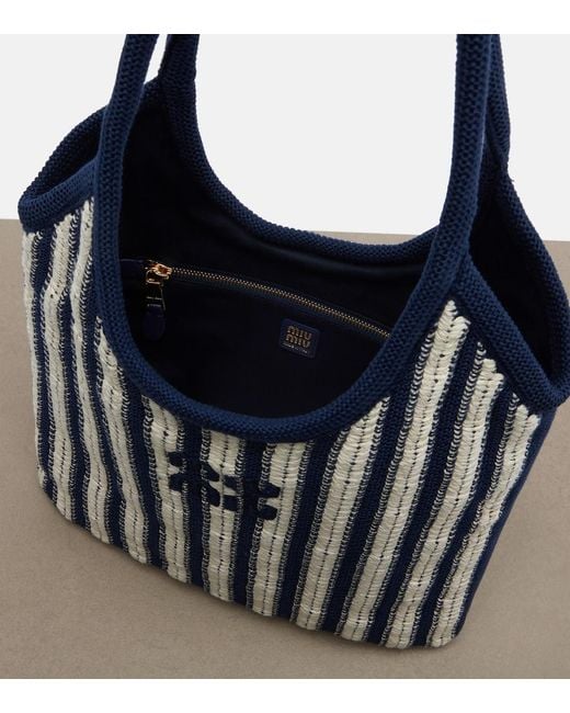 Miu Miu Black Ivy Medium Striped Crochet Shopper