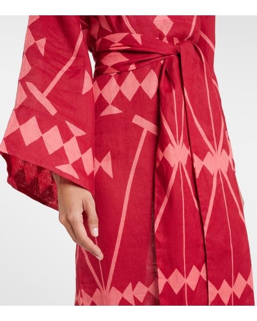 Vestido Largo De Lino Estampado Johanna Ortiz de color Red