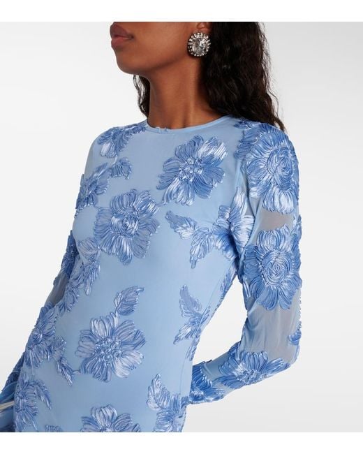 ROTATE BIRGER CHRISTENSEN Blue Bridal Floral-Applique Mesh Minidress