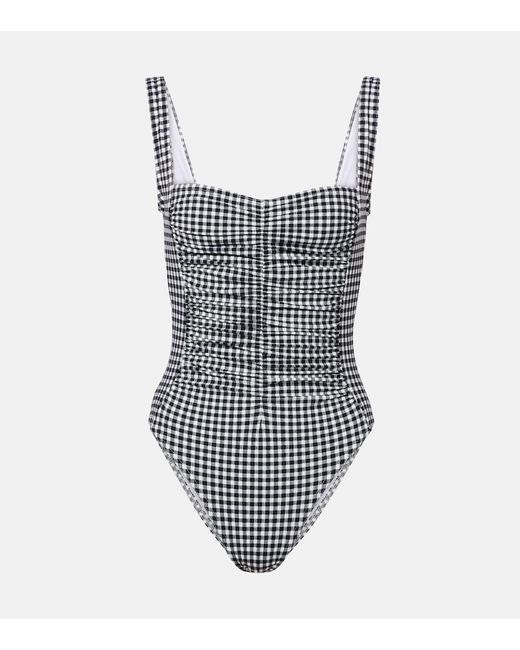 Karla Colletto Black Ruched Gingham Swimsuit