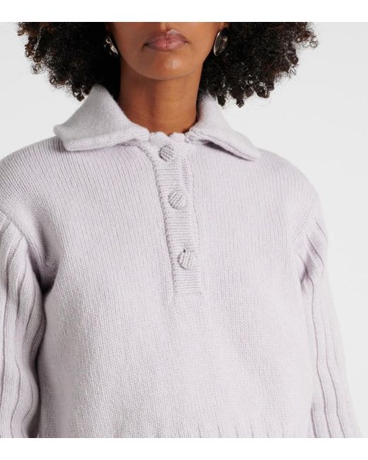 Dries Van Noten White Merino Wool Cashmere Buttoned Sweater