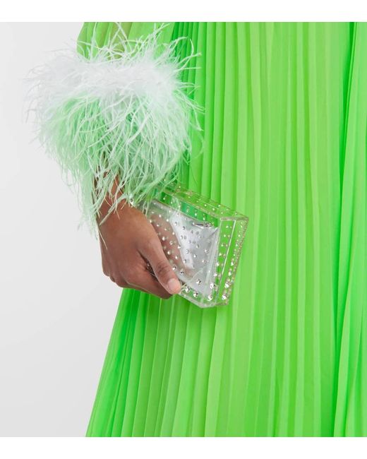 Vestido de fiesta de chifon con plumas Self-Portrait de color Green