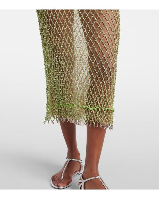 Self-Portrait Yellow Beaded Fishnet Maxi Dress