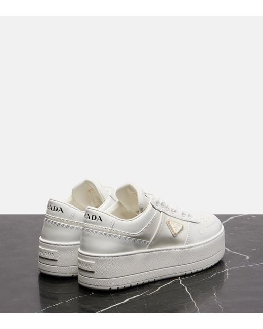 Prada White Downtown Bold Leather Platform Sneakers