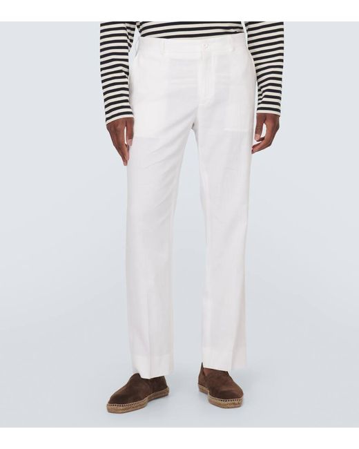 Pantaloni regular in misto lino di Dolce & Gabbana in White da Uomo