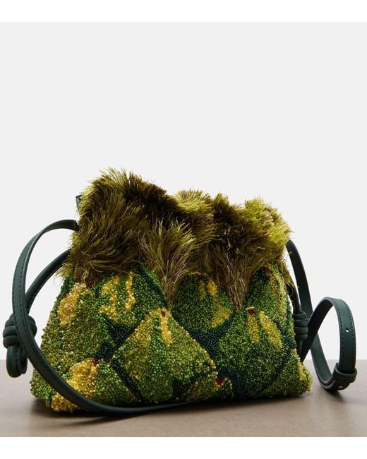 Loewe Green Paula's Ibiza Flamenco Mini Beaded Clutch
