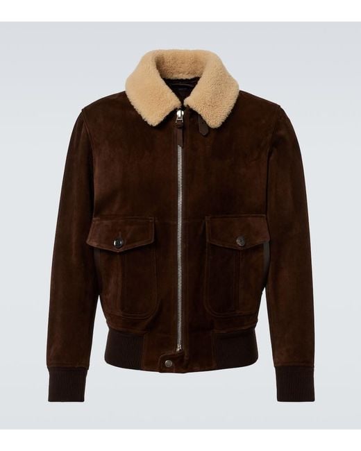Tom Ford Brown Shearling-Trimmed Suede Blouson for men