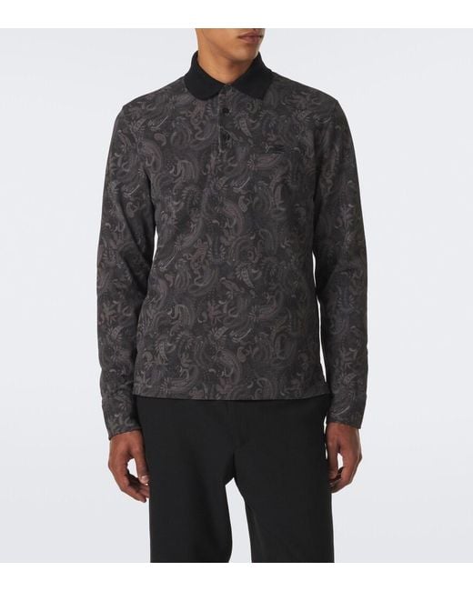 Etro Gray Printed Cotton Pique Polo Shirt for men