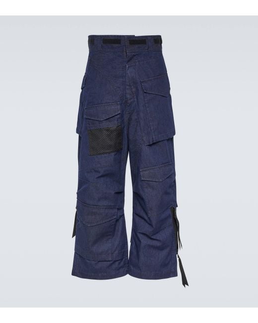 Junya Watanabe Blue Deconstructed Denim Cargo Pants for men