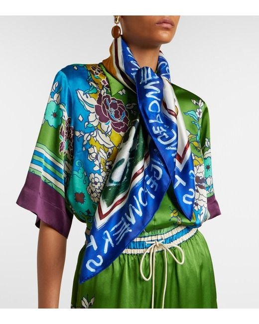 ALÉMAIS Blue X Mlak Tangible Love Printed Silk Twill Scarf