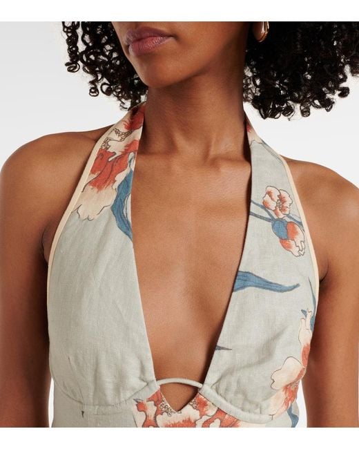 Vestido Largo De Lino Floral Sir de color Metallic