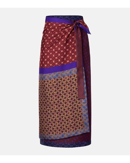 Dries Van Noten Purple Printed Silk Wrap Skirt