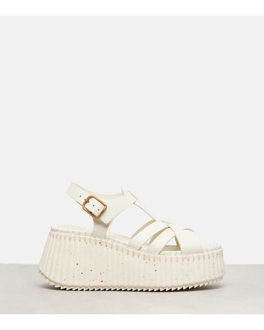 Chloé Natural Nama 80 Leather Platform Sandals