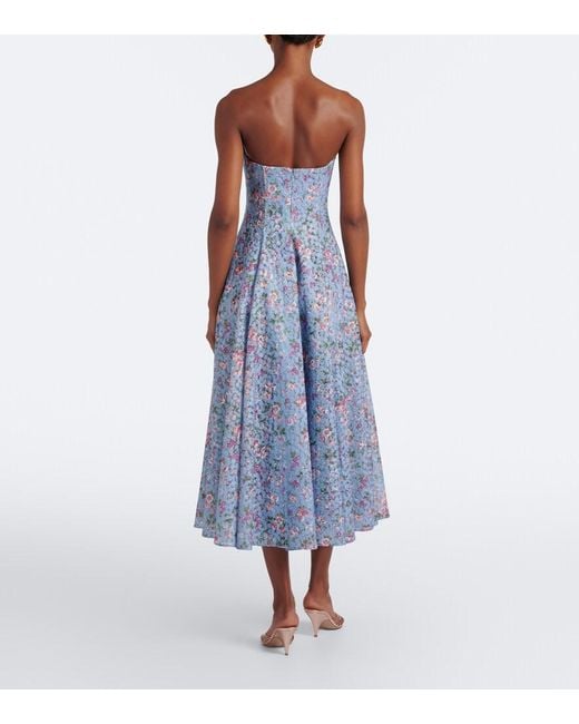 Markarian Blue Embroidered Floral Bustier Cocktail Dress