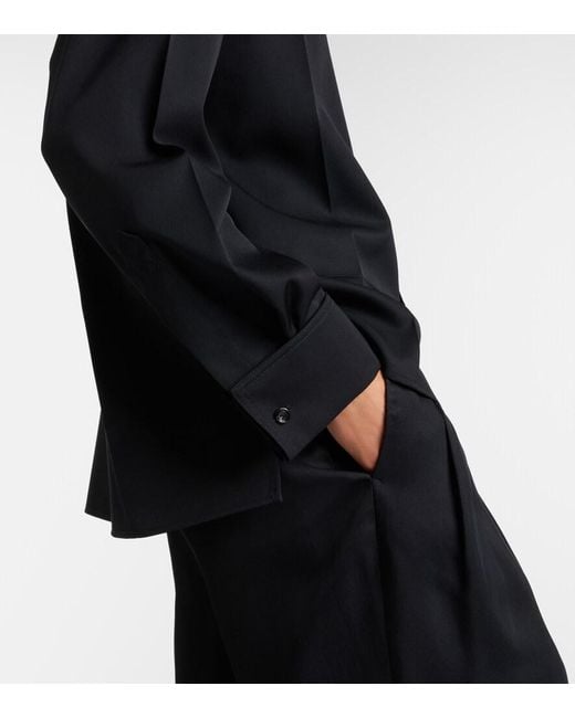 Bottega Veneta Black Intrecciato Leather-Trimmed Wool Shirt