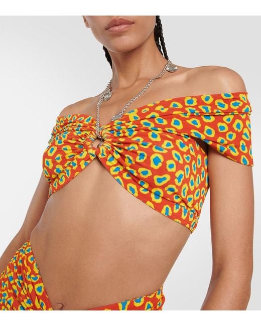 Rabanne Orange Printed Strapless Crop Top