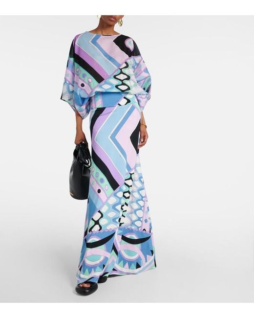 Emilio Pucci Blue Vivara Satin Jersey Maxi Skirt