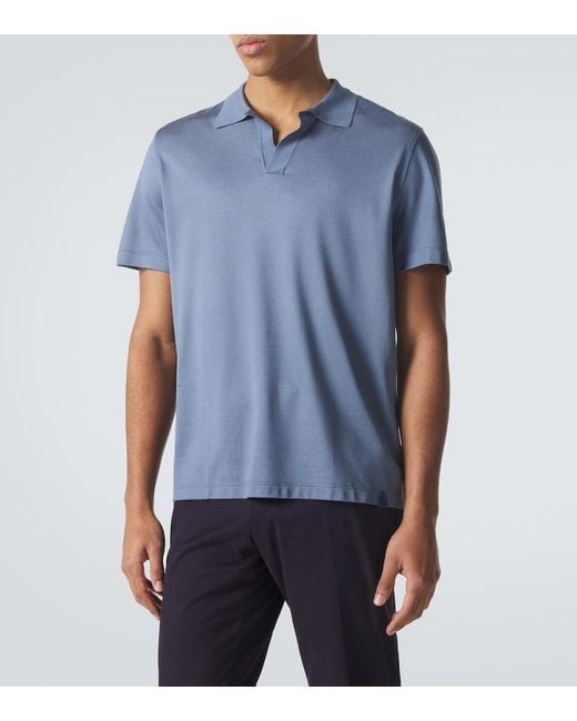 Brioni Blue Silk Polo Shirt for men