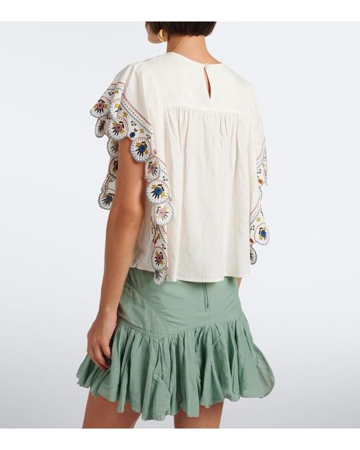Isabel Marant White Marlie Embroidered Ruffled Blouse