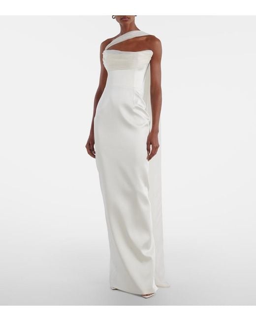 The New Arrivals Ilkyaz Ozel White Julietta Scarf-Detail Silk Gown