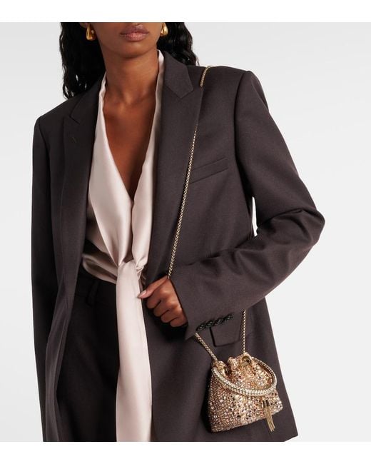 Jimmy Choo Metallic Bon Bon Micro Embellished Satin Bucket Bag