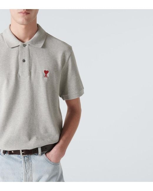 AMI White Ami De Cour Cotton Pique Polo Shirt for men