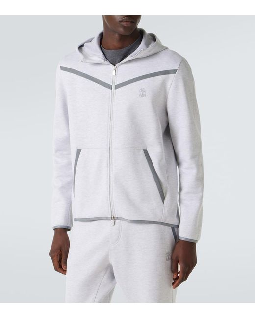 Brunello Cucinelli Gray Cotton-Blend French Terry Zip-Up Hoodie for men