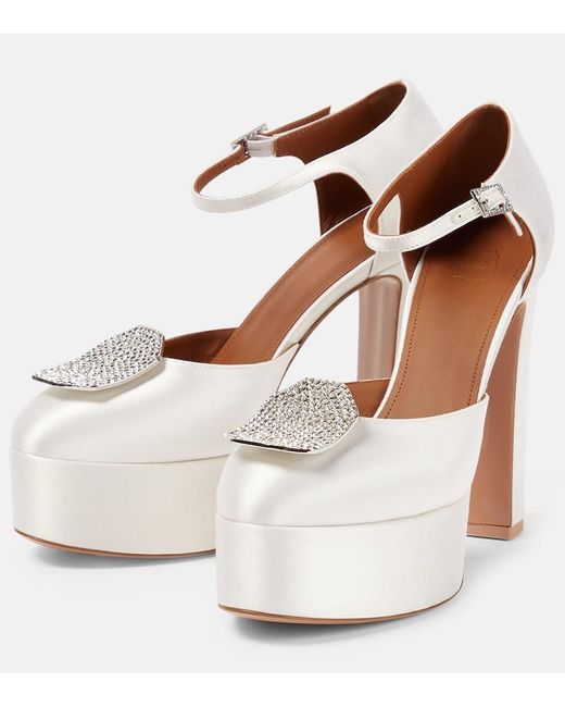 Malone Souliers White Terra Embellished Satin Platform Pumps