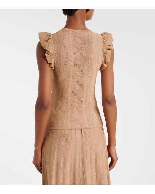 Zimmermann Natural Aster Ruffled Pointelle Lame Top