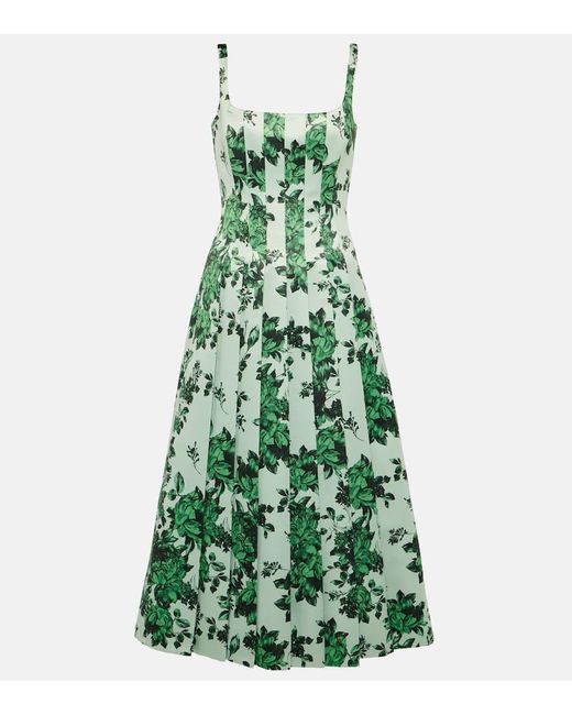 Emilia Wickstead Green Adele Floral Taffeta Midi Dress