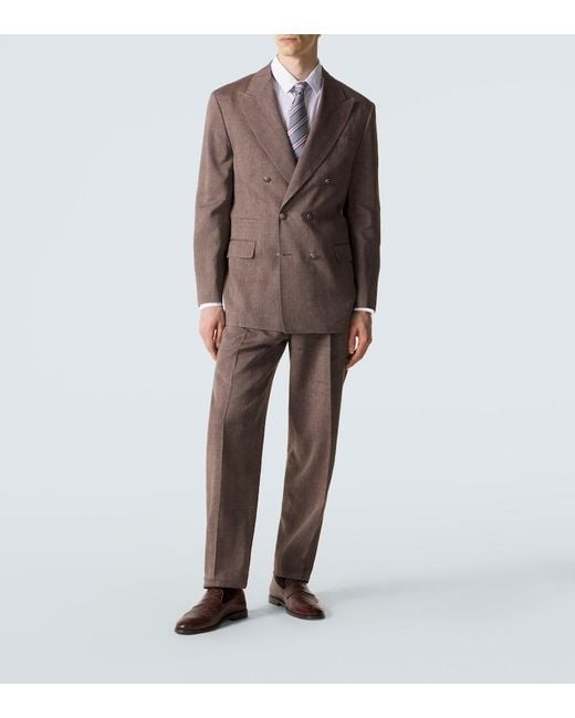 Brunello Cucinelli Brown Herringbone Linen And Wool Suit for men