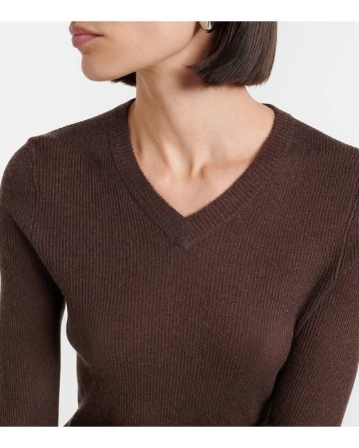 Vince Brown Ribbed-Knit Cashmere And Silk Sweater