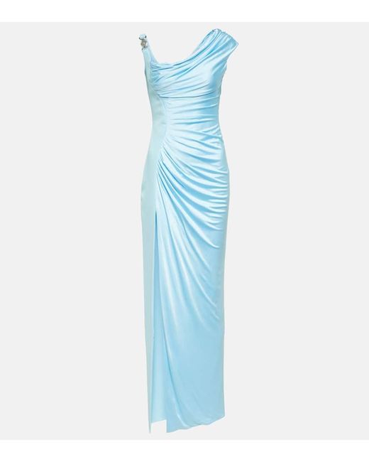 Versace Blue Medusa '95 Ruched Crepe And Jersey Gown