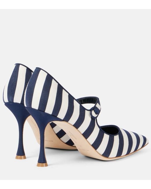 Manolo Blahnik Blue Campari 90 Striped Mary Jane Pumps