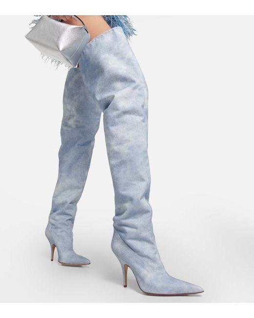 Gia Borghini Blue Gia 33 Denim Over-The-Knee Boots