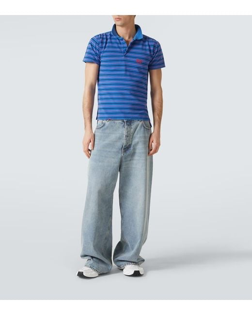 Balenciaga Blue Cotton Regular Polo Shirt With Logo Embroidery for men