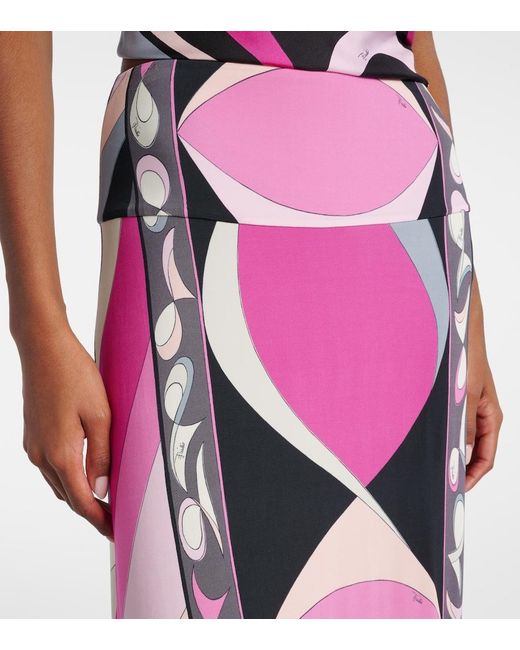 Emilio Pucci Pink Marmo Jersey Satin Maxi Skirt