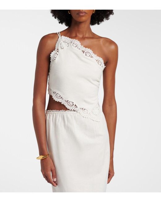 Posse White Darya Embroidered Linen And Cotton Top