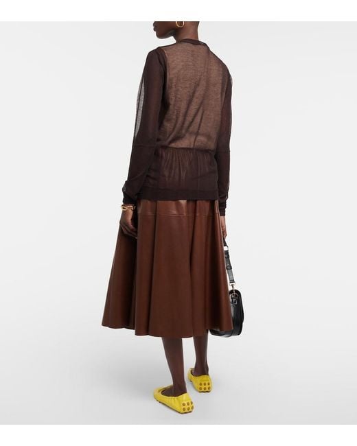 Tod's Brown Sheer Cotton-Blend Sweater